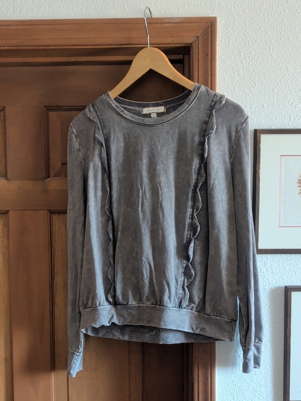 Eri + Ali By Anthropologie Women’s Ruffle-Trim Pullover Sweatshirt - Gray